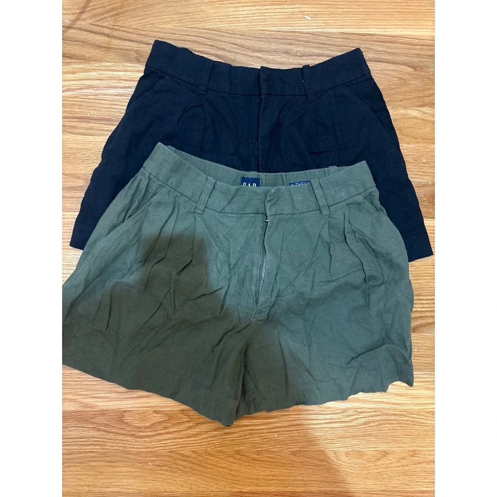 Gap 365 High Rise Linen Blend Shorts Bundle XS Petite Black Olive Green Pleated